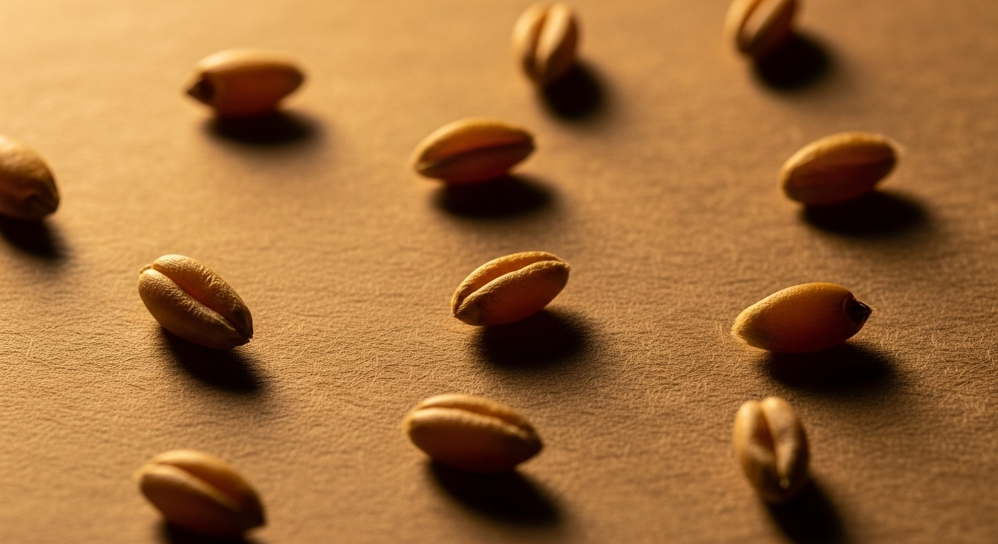 Текстура крафт-бумаги с зернами пшеницы.