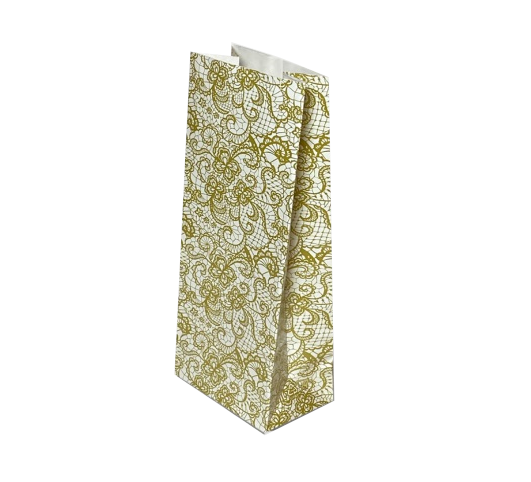 Пакет бумажный белый с рисунком «Золотые кружева», 8×5×20 см