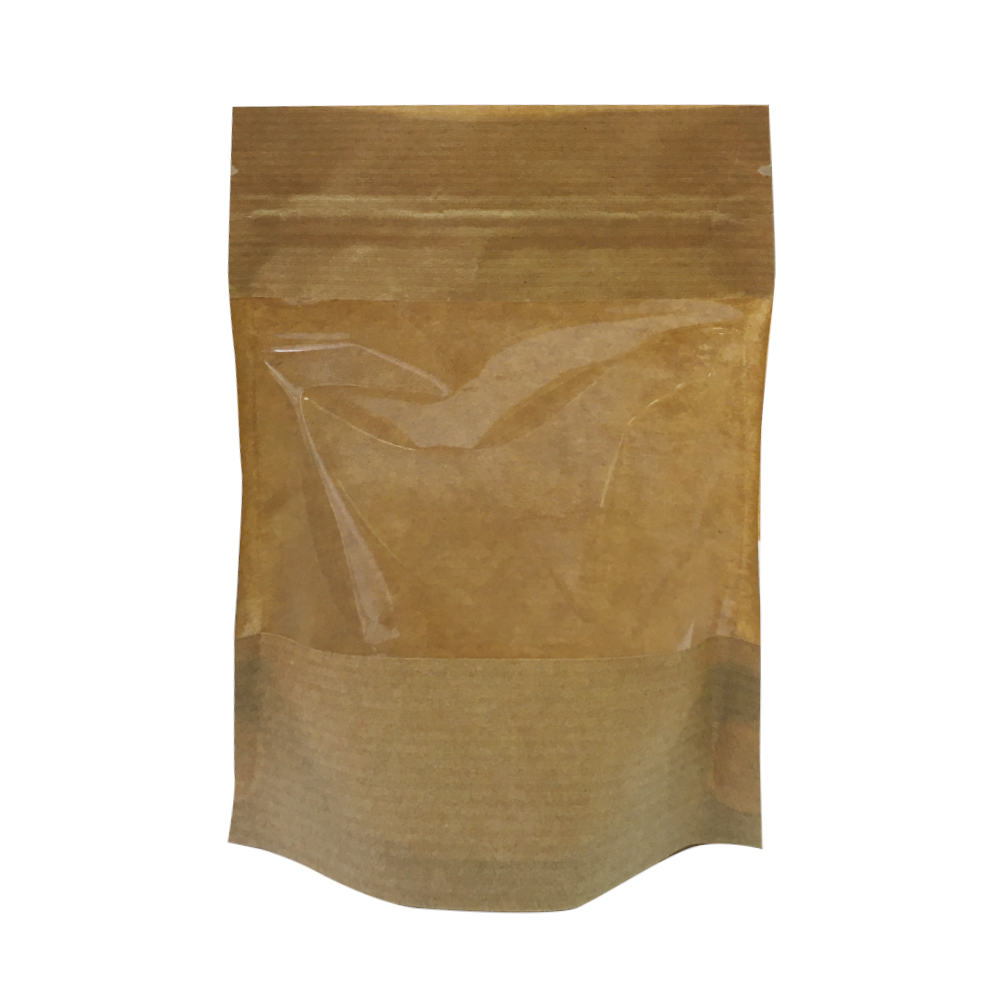 Дой-пак с замком zip-lock из гладкой крафт-бумаги с окном 7 см, 10×15×3 cм