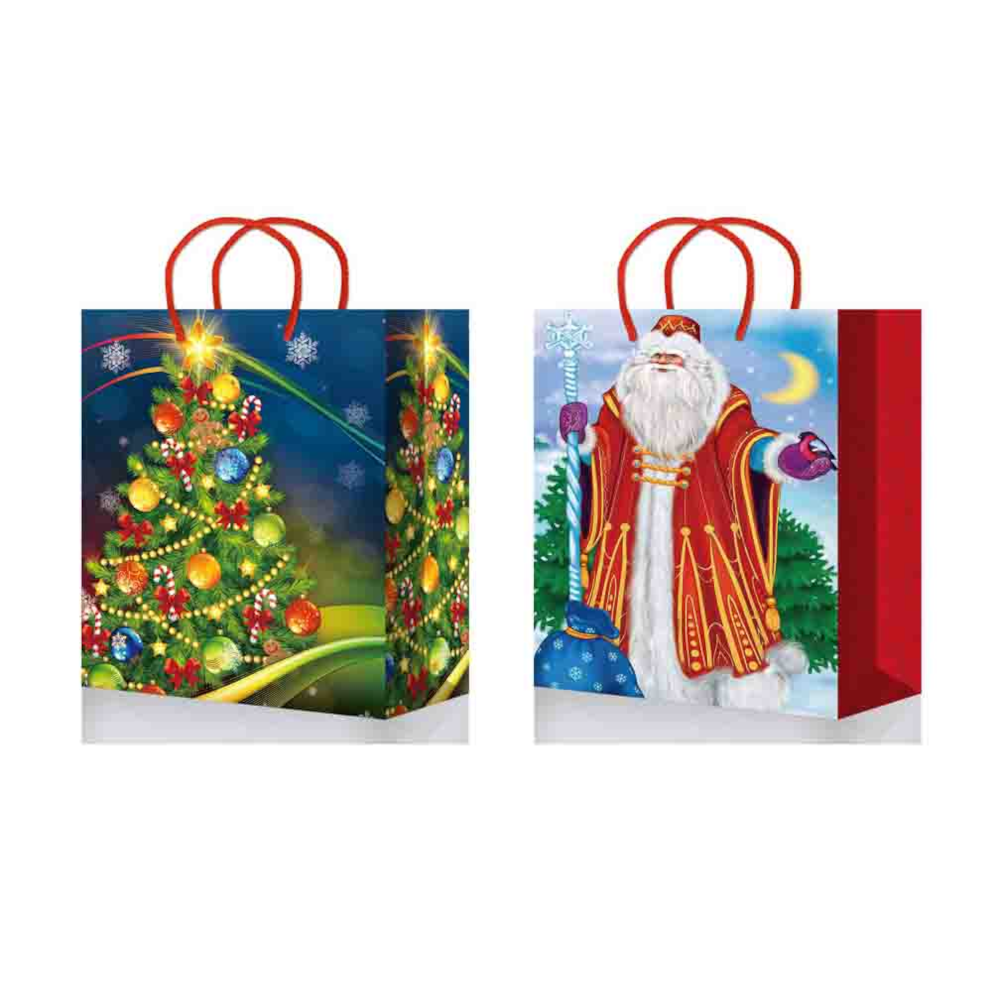 Пакет бумажный подарочный новогодний, MIX, 10×14×6 см