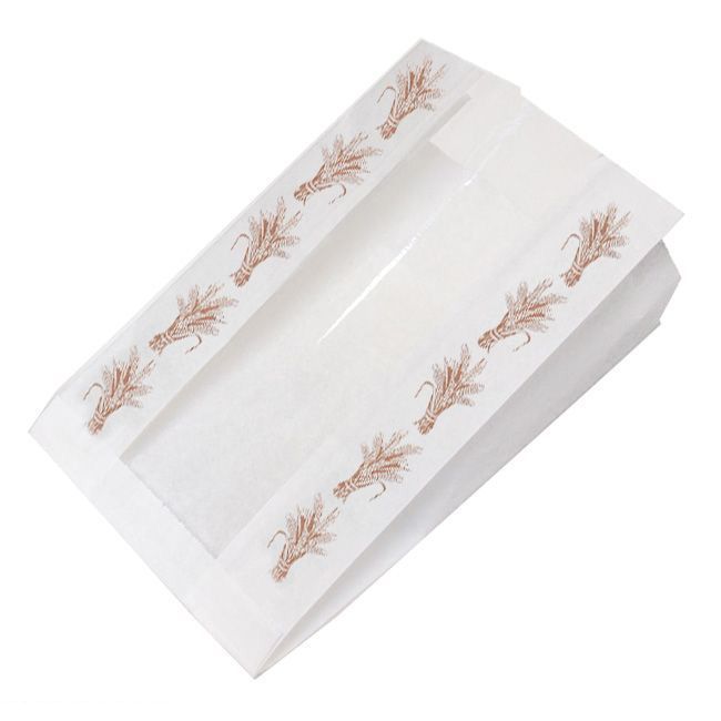 Пакет бумажный белый с окном, с рисунком «Колоски», 17×7×24 см