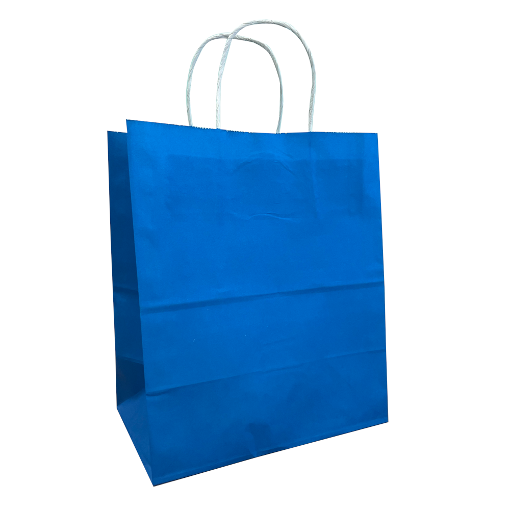 Крафт-пакет синий с кручёными ручками 24×14×28 см