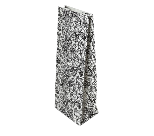 Пакет бумажный белый с рисунком «Чёрные кружева», 8×5×20 см