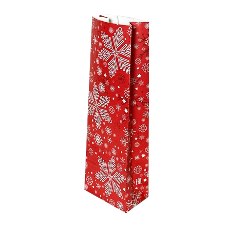 Пакет бумажный красный с рисунком «Снежинки», 7×4×21 см
