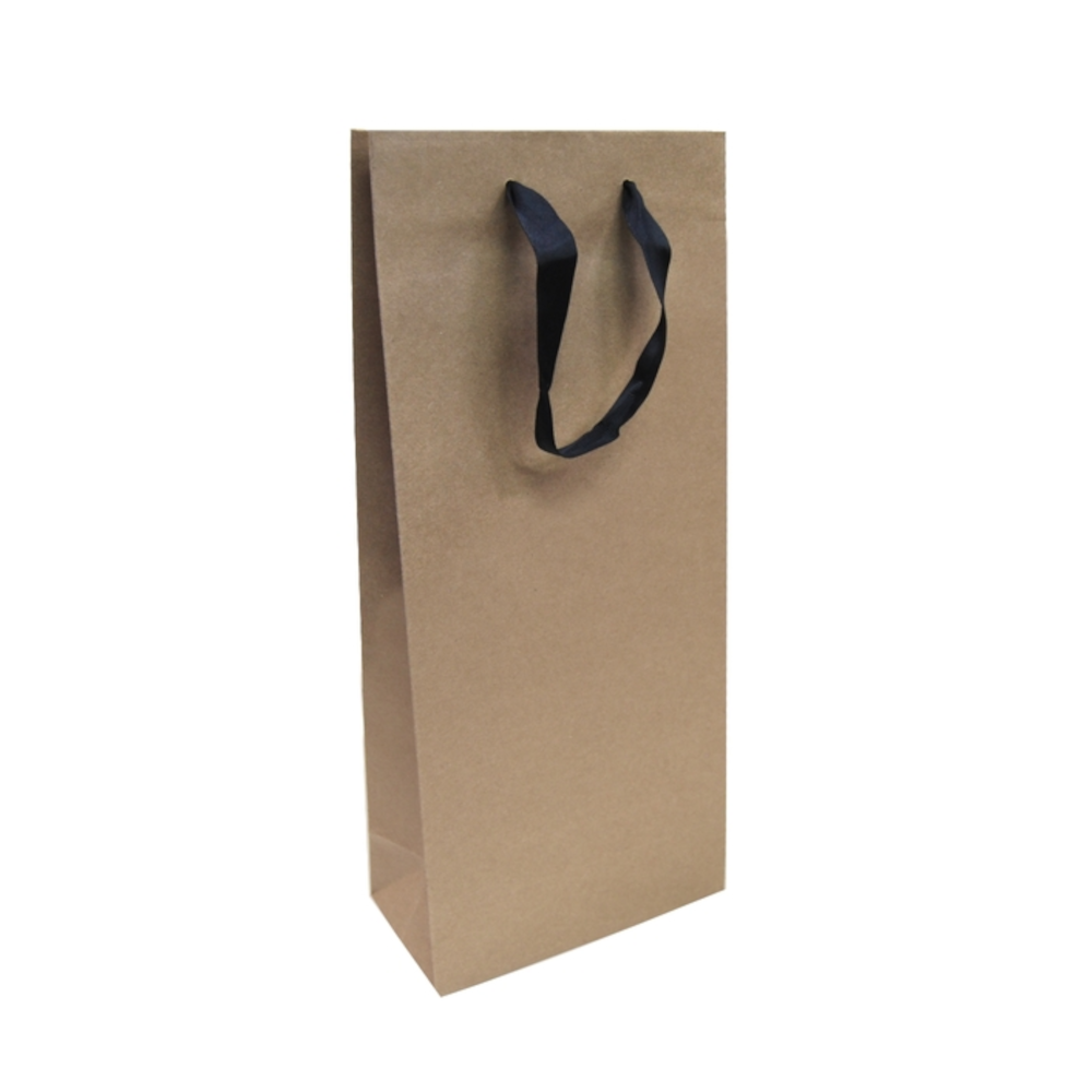 Крафт-пакет для  бутылок с ленточными ручками 14×11×35 см