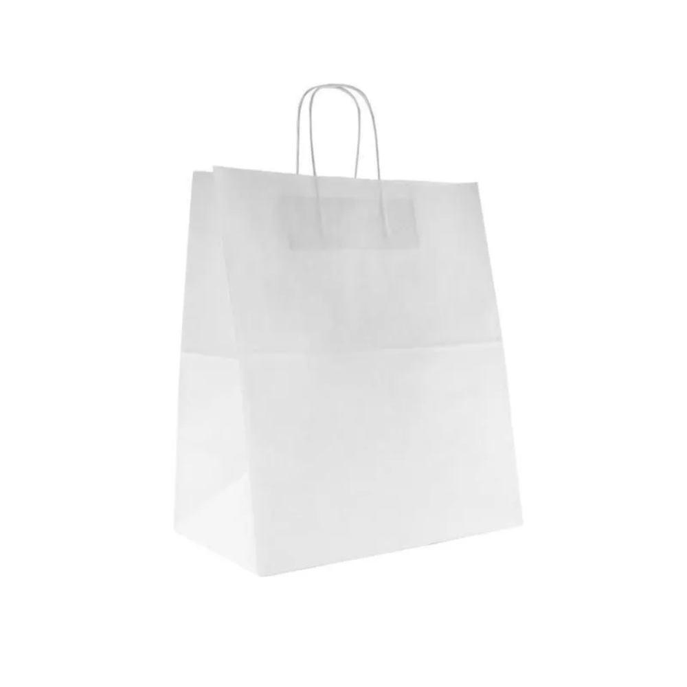 Крафт-пакет белый с кручёными ручками 32×18×37 см