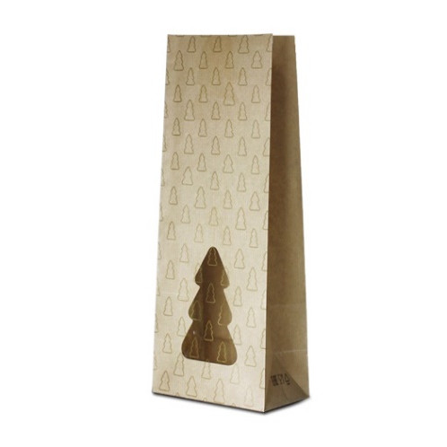 Крафт-пакет с окном, с рисунком «Ёлка», 12×8×30 см