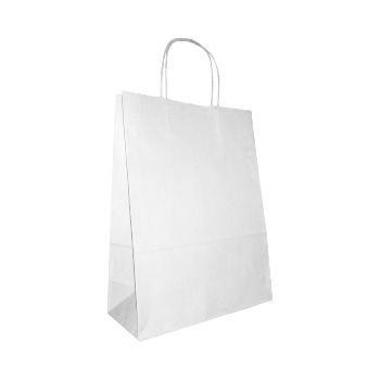 Крафт-пакет белый с кручёными ручками 24×14×28 см