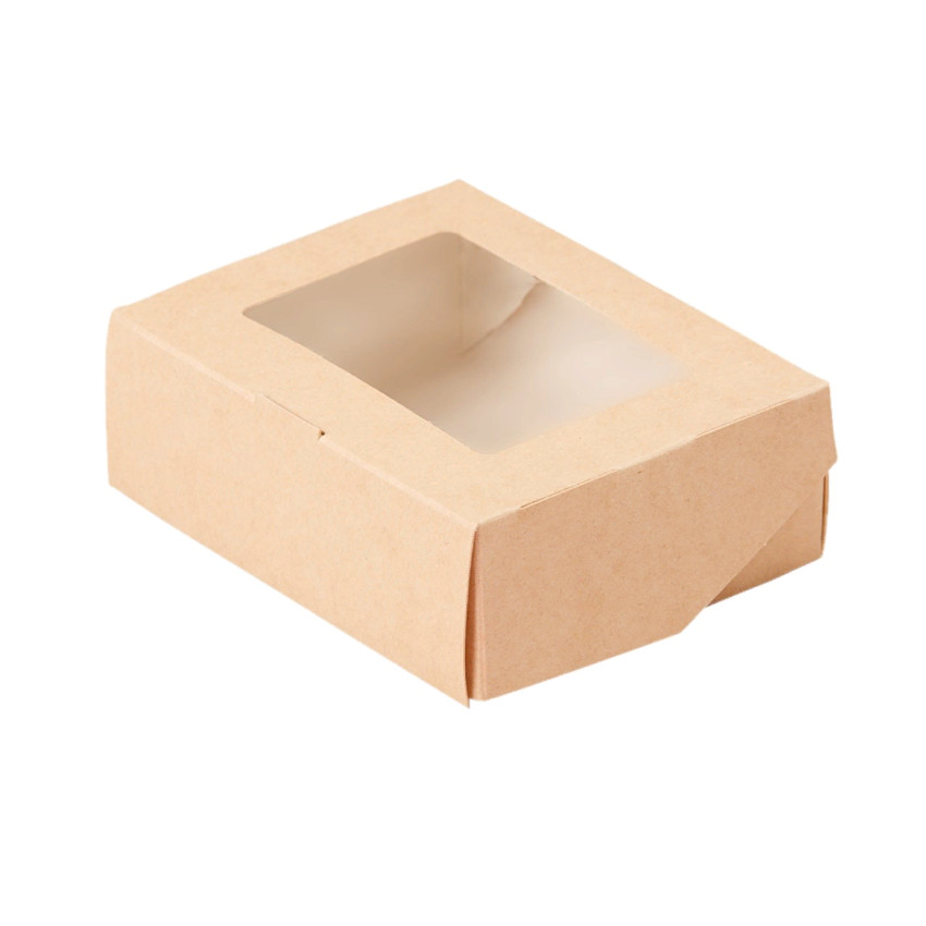 Контейнер картонный на вынос, крафт, с окном, 10×8×4 см