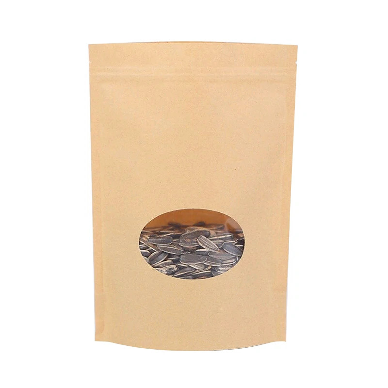 Дой-пак с замком zip-lock из крафт-бумаги с овальным окном, 14×21×4 cм