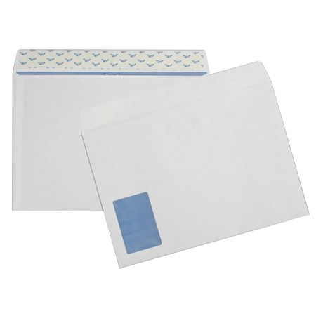 Конверт С4 белый с окном слева стрип, 90 г/м²
