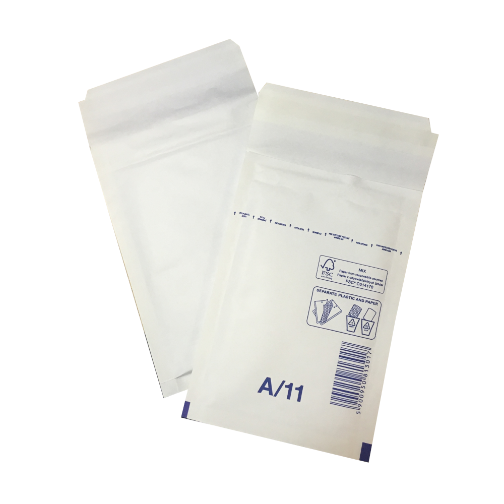 Почтовый пакет белый с воздушной пленкой, стрип, 11×16 см, 100 г/м²