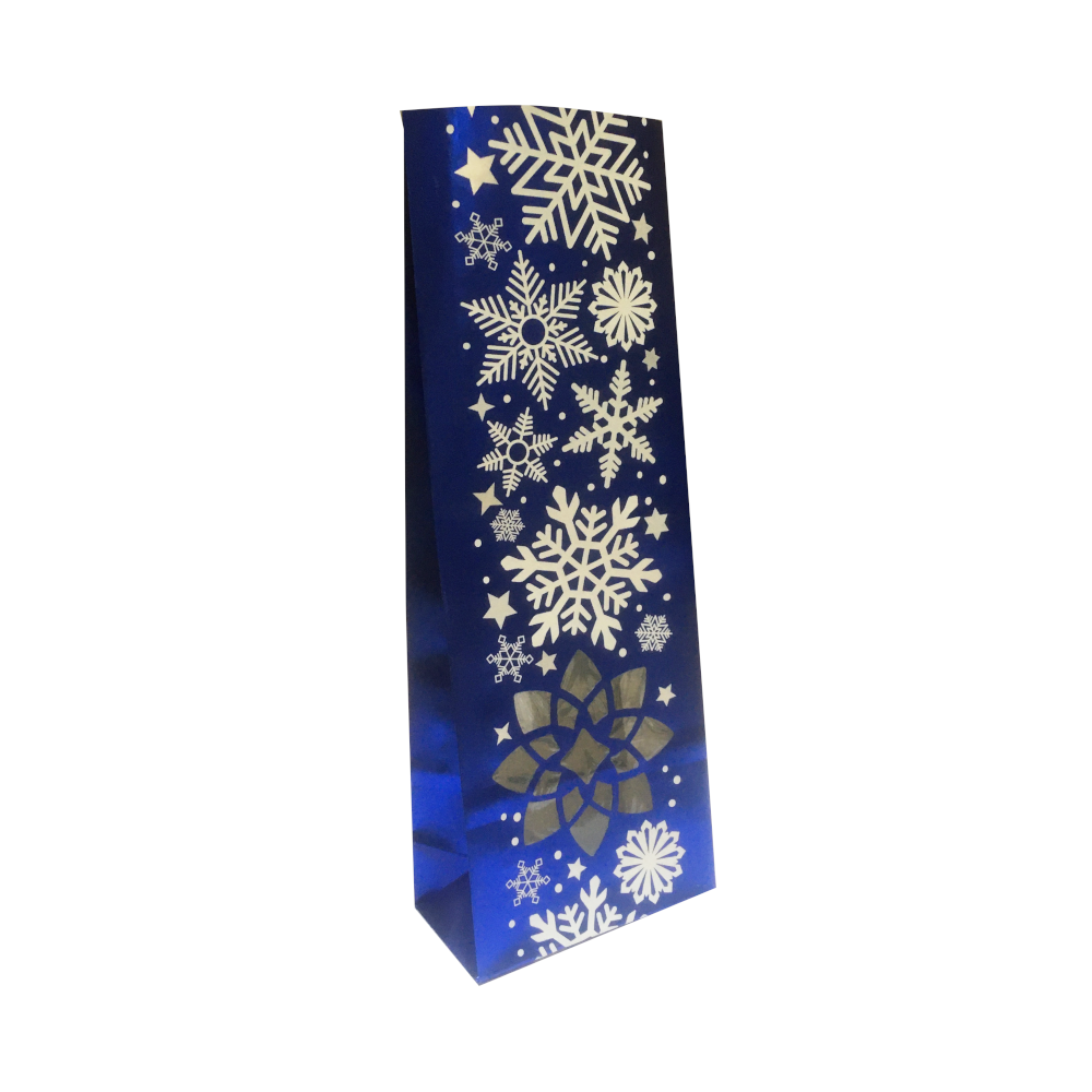 Пакет бумажный синий с окном, с рисунком «Новогодний», 8×5×22 см
