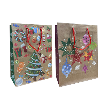 Крафт пакет подарочный новогодний, MIX, 22×31×10 см