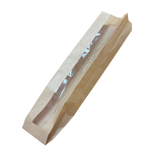 Крафт пакет для малого багета с перфорированным окном, 10×4×39 см