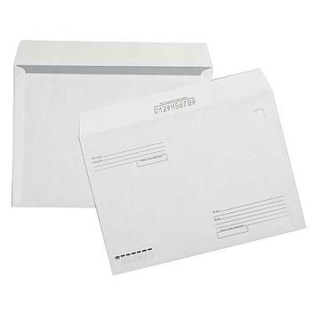 Белый почтовый конверт «Куда-кому», C4, стрип, 90 г/м²