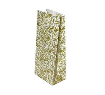 Пакет бумажный белый с рисунком «Золотые кружева», 8×5×20 см