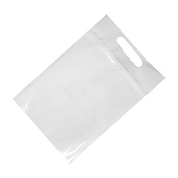 Дой-пак с замком zip-lock белый с прозрачной стороной и прорубной ручкой, 22×32×5 cм