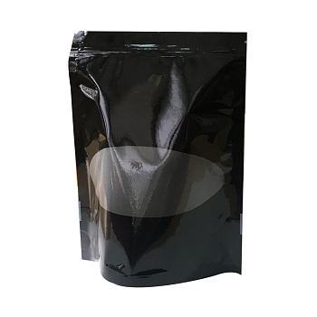 Дой-пак с замком zip-lock черный с овальным окном, 16×21×4 cм