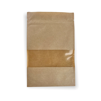 Дой-пак с замком zip-lock из гладкой крафт-бумаги с окном 4 см, 12×18×3 cм