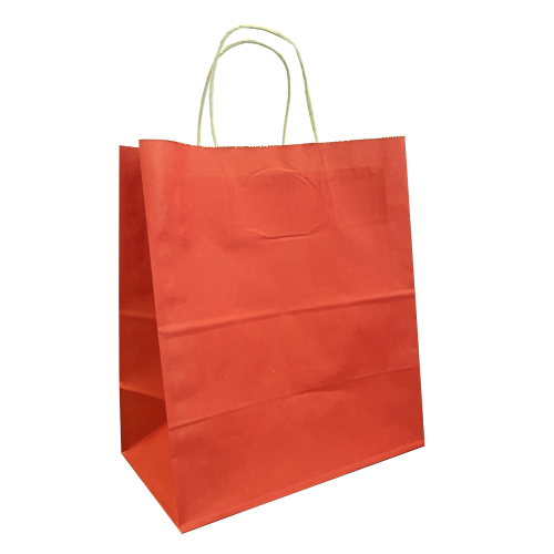 Крафт-пакет красный с кручёными ручками 24×14×28 см