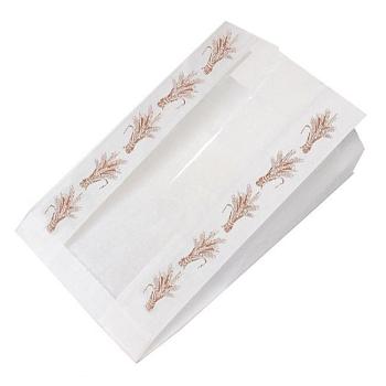 Пакет бумажный белый с окном, с рисунком «Колоски», 20×5×31 см