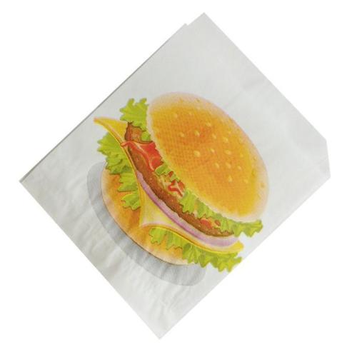 Пакетик-уголок бумажный белый, с рисунком «Гамбургер», 15×17 см