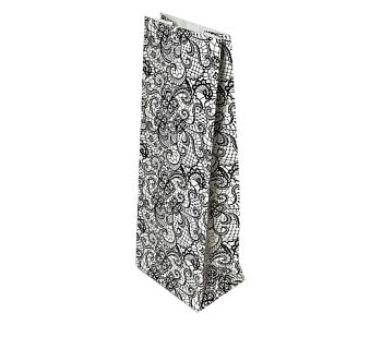 Пакет бумажный белый с рисунком «Чёрные кружева», 8×5×20 см