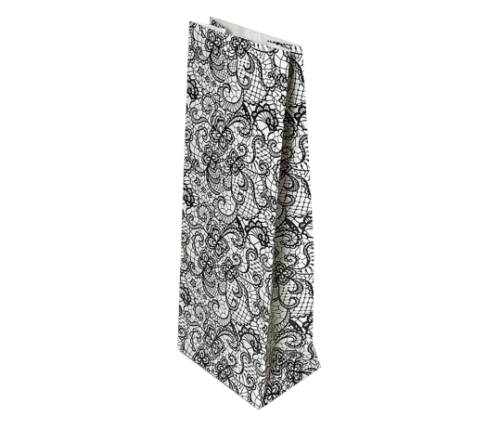 Пакет бумажный белый с рисунком «Чёрные кружева», 8×5×20 см