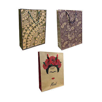 Крафт-пакет подарочный с ручками, MIX цветы - настроение, 24×8×33 см