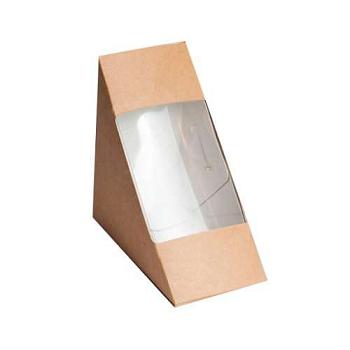 Коробка картонная под сэндвич, крафт, с окном, 13×13×6 см