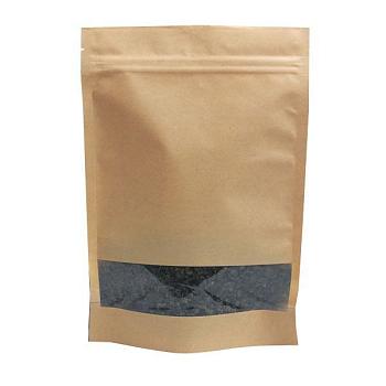 Дой-пак с замком zip-lock из крафт-бумаги с окном 4 см, 16×25×4 cм