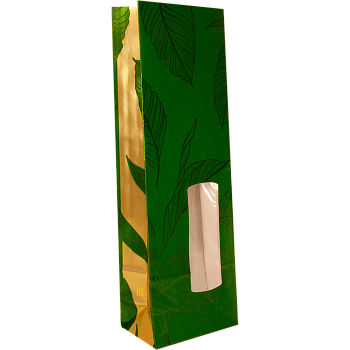 Пакет бумажный зеленый с окном, с рисунком «Чайный лист», 8×5×24 см