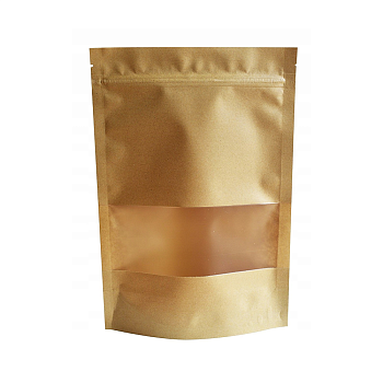 Дой-пак с замком zip-lock из гладкой крафт-бумаги с окном 4 см, 10×15×3 cм