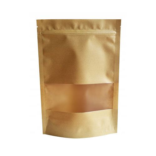 Дой-пак с замком zip-lock из гладкой крафт-бумаги с окном 4 см, 10×15×3 cм