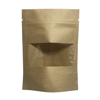 Дой-пак с замком zip-lock из крафт-бумаги (полоска) с окном 4 см, 10×15×3 cм