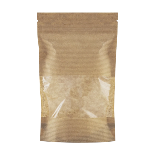 Дой-пак с замком zip-lock из гладкой крафт-бумаги с окном 7 см, 16×25×4 cм