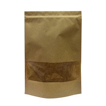 Дой-пак с замком zip-lock из крафт-бумаги (полоска) с окном 7 см, 24×33×4 cм