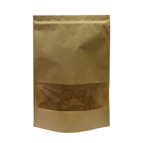 Дой-пак с замком zip-lock из крафт-бумаги (полоска) с окном 7 см, 24×33×4 cм